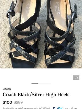 Coach Black Strappy High Heel Sandals with Silver Buckle Detail